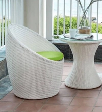 Zecado Nest 2 Seater Patio Coffee Table with Green Cushions in White Corduroy Finish - White, Green