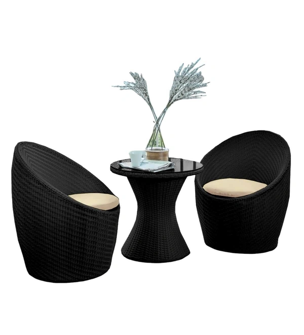 Zecado Nest 2 Seater Patio Coffee Table with Off-White Cushions in Black Corduroy Finish - Black, Off-White