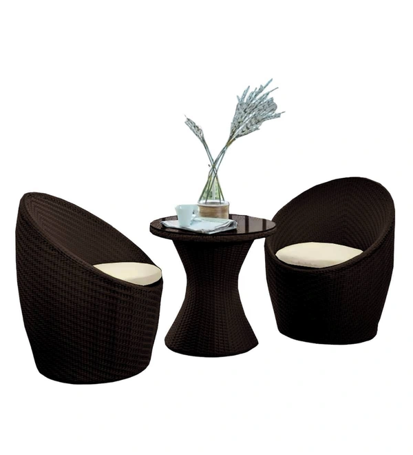 Zecado Nest 2 Seater Patio Coffee Table with Off-White Cushions in Brown Corduroy Finish - Brown, Off-White