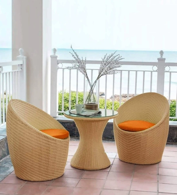 Zecado Nest 2 Seater Patio Coffee Table with Orange Cushions in Fawn Corduroy Finish - Fawn, Orange