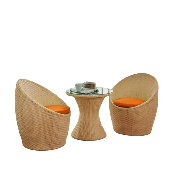 Zecado Nest 2 Seater Patio Coffee Table with Orange Cushions in Fawn Corduroy Finish - Fawn, Orange