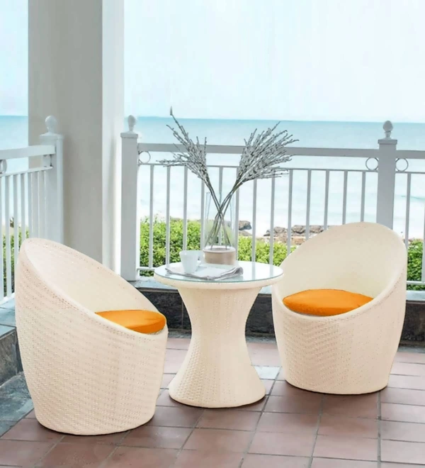 Zecado Nest 2 Seater Patio Coffee Table with Orange Cushions in Off-White Corduroy Finish - Off-White, Orange