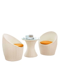Zecado Nest 2 Seater Patio Coffee Table with Orange Cushions in Off-White Corduroy Finish - Off-White, Orange