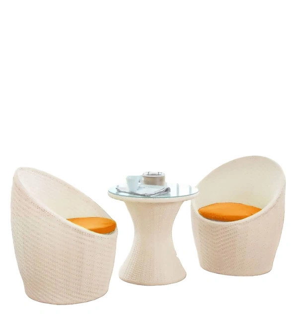 Zecado Nest 2 Seater Patio Coffee Table with Orange Cushions in Off-White Corduroy Finish - Off-White, Orange