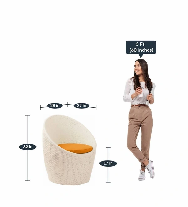 Zecado Nest 2 Seater Patio Coffee Table with Orange Cushions in Off-White Corduroy Finish - Off-White, Orange
