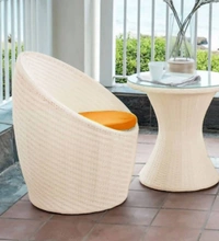 Zecado Nest 2 Seater Patio Coffee Table with Orange Cushions in Off-White Corduroy Finish - Off-White, Orange