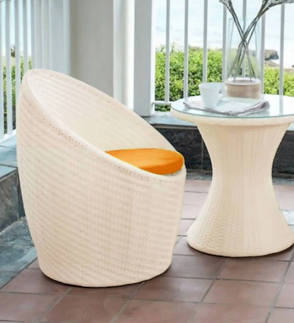 Zecado Nest 2 Seater Patio Coffee Table with Orange Cushions in Off-White Corduroy Finish - Off-White, Orange