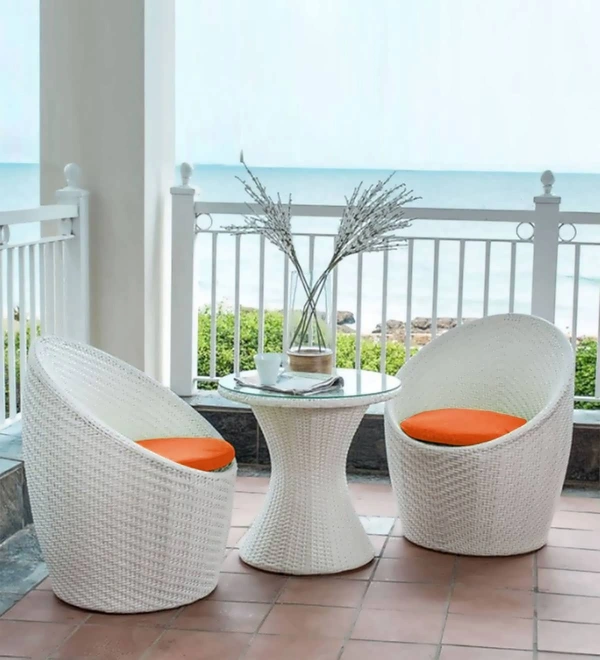 Zecado Nest 2 Seater Patio Coffee Table with Orange Cushions in White Corduroy Finish - White, Orange