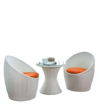 Zecado Nest 2 Seater Patio Coffee Table with Orange Cushions in White Corduroy Finish - White, Orange