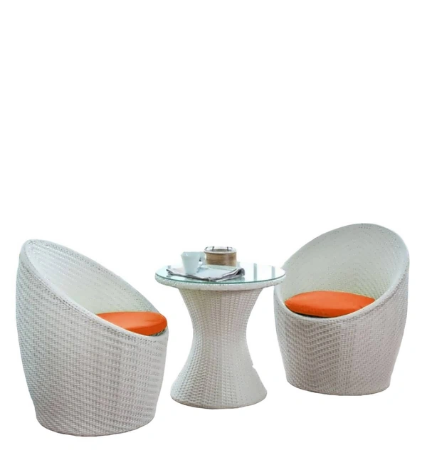 Zecado Nest 2 Seater Patio Coffee Table with Orange Cushions in White Corduroy Finish - White, Orange