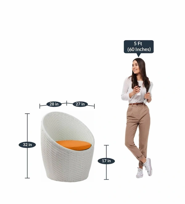 Zecado Nest 2 Seater Patio Coffee Table with Orange Cushions in White Corduroy Finish - White, Orange