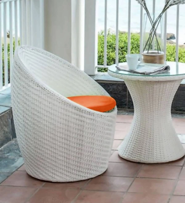 Zecado Nest 2 Seater Patio Coffee Table with Orange Cushions in White Corduroy Finish - White, Orange