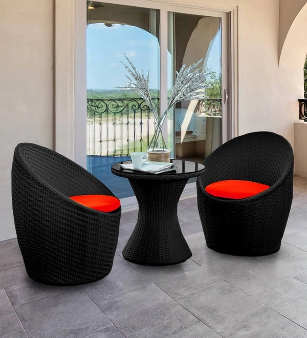 Zecado Nest 2 Seater Patio Coffee Table with Red Cushions in Black Corduroy Finish - Black, Red
