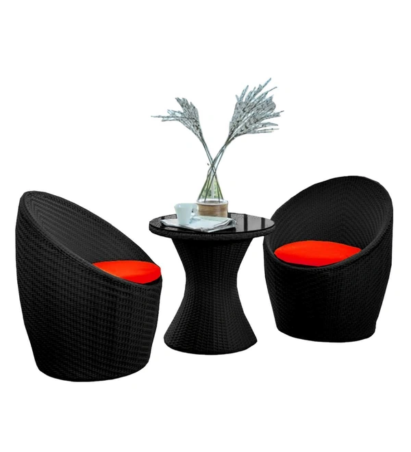 Zecado Nest 2 Seater Patio Coffee Table with Red Cushions in Black Corduroy Finish - Black, Red