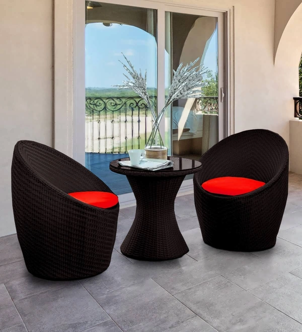 Zecado Nest 2 Seater Patio Coffee Table with Red Cushions in Brown Corduroy Finish - Brown, Red