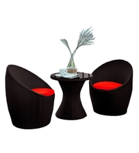 Zecado Nest 2 Seater Patio Coffee Table with Red Cushions in Brown Corduroy Finish - Brown, Red
