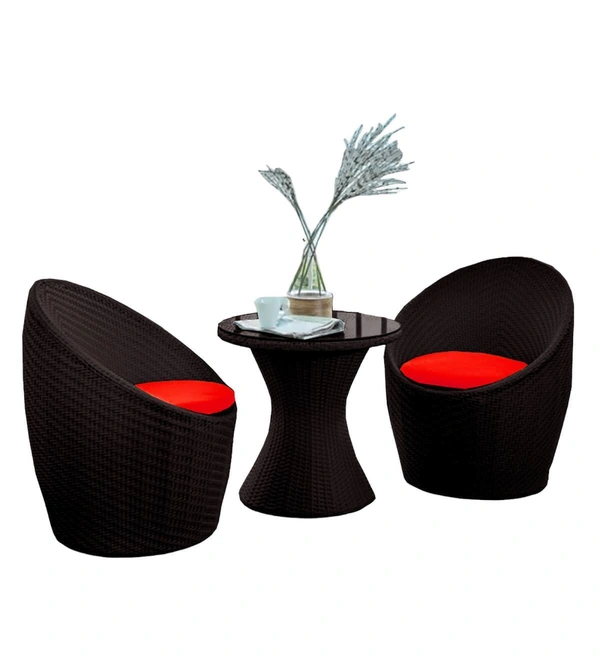 Zecado Nest 2 Seater Patio Coffee Table with Red Cushions in Brown Corduroy Finish - Brown, Red
