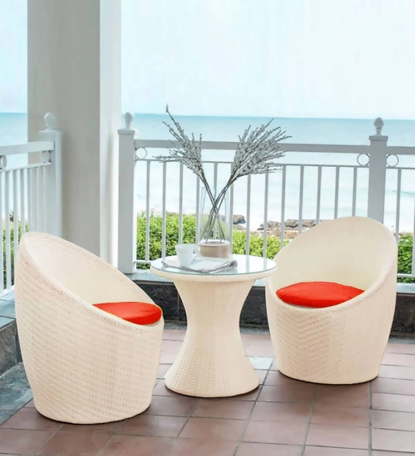 Zecado Nest 2 Seater Patio Coffee Table with Red Cushions in Off-White Corduroy Finish - Off-White, Red