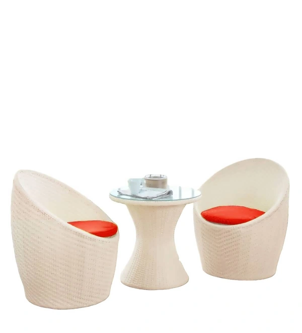 Zecado Nest 2 Seater Patio Coffee Table with Red Cushions in Off-White Corduroy Finish - Off-White, Red