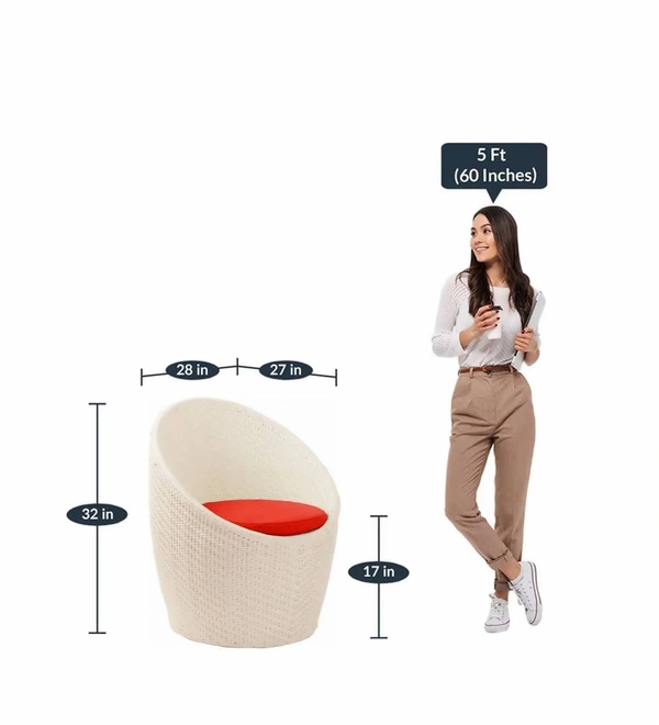 Zecado Nest 2 Seater Patio Coffee Table with Red Cushions in Off-White Corduroy Finish - Off-White, Red