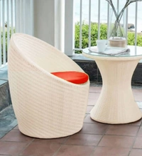 Zecado Nest 2 Seater Patio Coffee Table with Red Cushions in Off-White Corduroy Finish - Off-White, Red