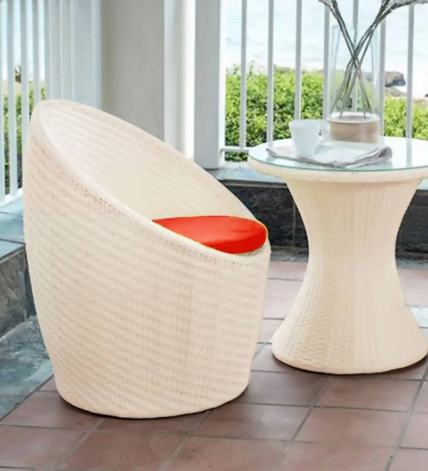 Zecado Nest 2 Seater Patio Coffee Table with Red Cushions in Off-White Corduroy Finish - Off-White, Red