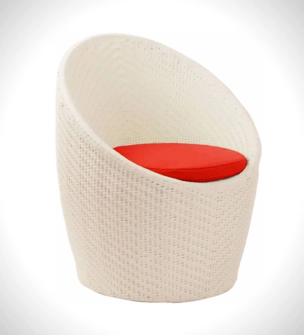 Zecado Nest 2 Seater Patio Coffee Table with Red Cushions in Off-White Corduroy Finish - Off-White, Red
