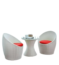 Zecado Nest 2 Seater Patio Coffee Table with Red Cushions in White Corduroy Finish - White, Red