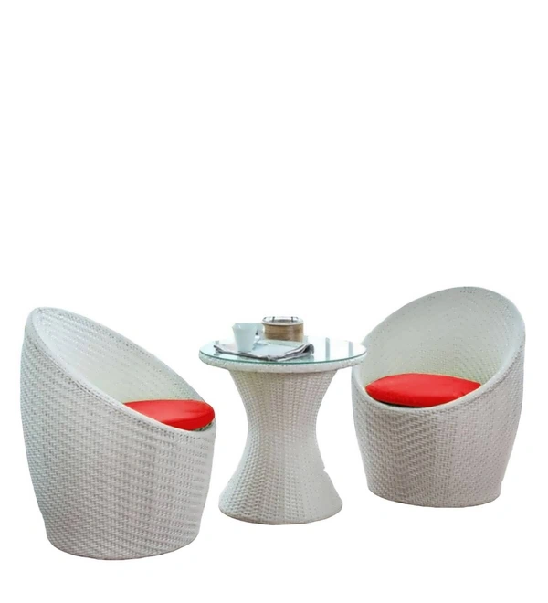 Zecado Nest 2 Seater Patio Coffee Table with Red Cushions in White Corduroy Finish - White, Red