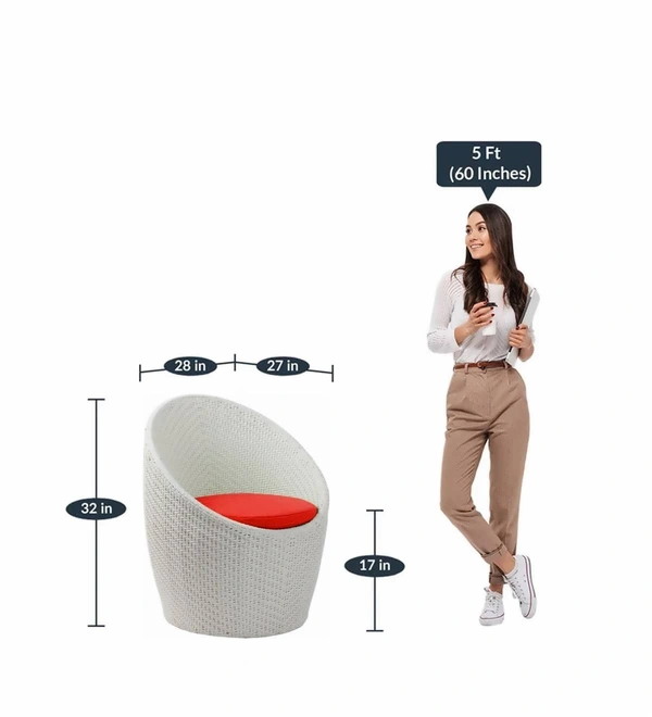 Zecado Nest 2 Seater Patio Coffee Table with Red Cushions in White Corduroy Finish - White, Red