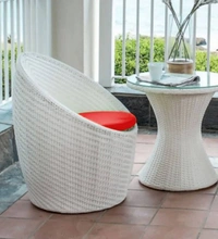 Zecado Nest 2 Seater Patio Coffee Table with Red Cushions in White Corduroy Finish - White, Red