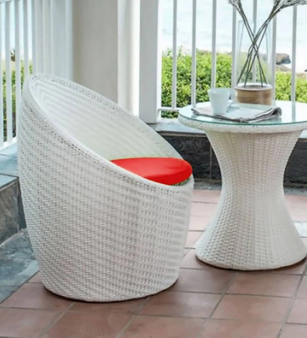 Zecado Nest 2 Seater Patio Coffee Table with Red Cushions in White Corduroy Finish - White, Red