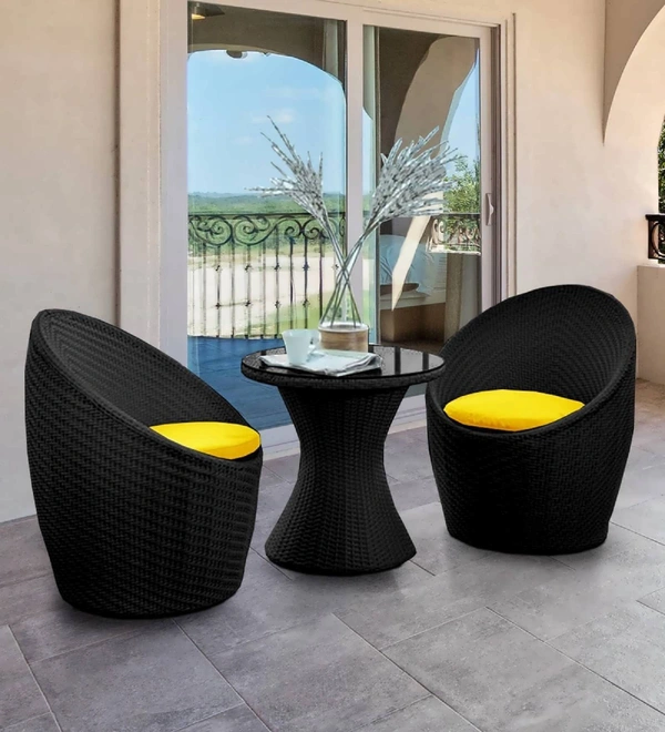 Zecado Nest 2 Seater Patio Coffee Table with Yellow Cushions in Black Corduroy Finish - Black, Yellow