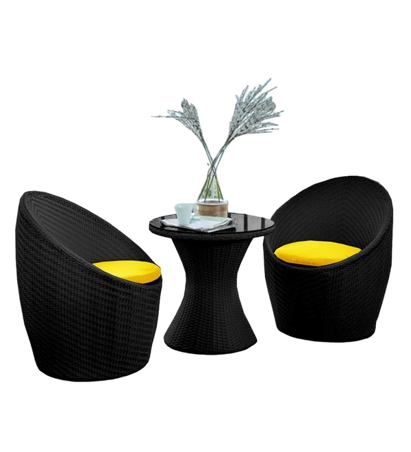 Zecado Nest 2 Seater Patio Coffee Table with Yellow Cushions in Black Corduroy Finish - Black, Yellow