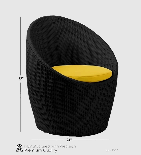 Zecado Nest 2 Seater Patio Coffee Table with Yellow Cushions in Black Corduroy Finish - Black, Yellow