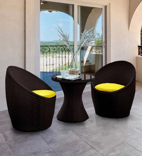 Zecado Nest 2 Seater Patio Coffee Table with Yellow Cushions in Brown Corduroy Finish - Brown, Yellow