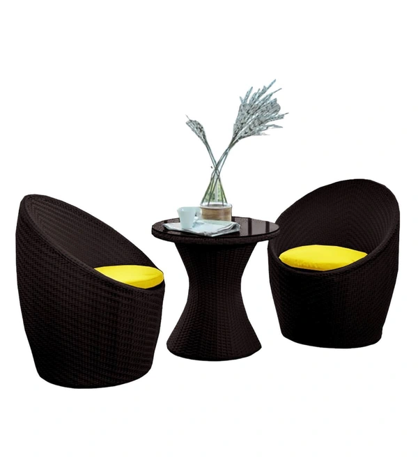 Zecado Nest 2 Seater Patio Coffee Table with Yellow Cushions in Brown Corduroy Finish - Brown, Yellow