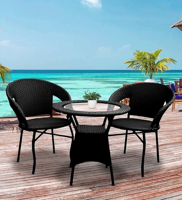 Zecado Nightingale 2 seater Patio Coffee Table Set In Black Corduroy Finish - Black