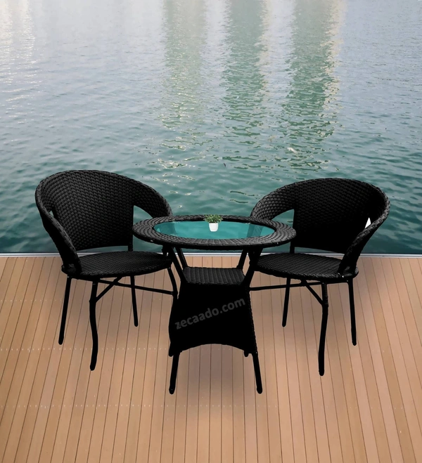 Zecado Nightingale 2 seater Patio Coffee Table Set In Black Corduroy Finish - Black