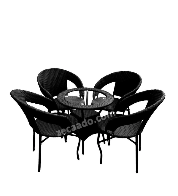 Zecado Nightingale 4 seater Patio Coffee Table Set In Black Corduroy Finish - Black