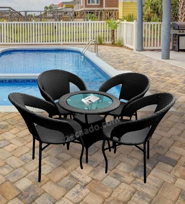 Zecado Nightingale 4 seater Patio Coffee Table Set In Black Corduroy Finish - Black