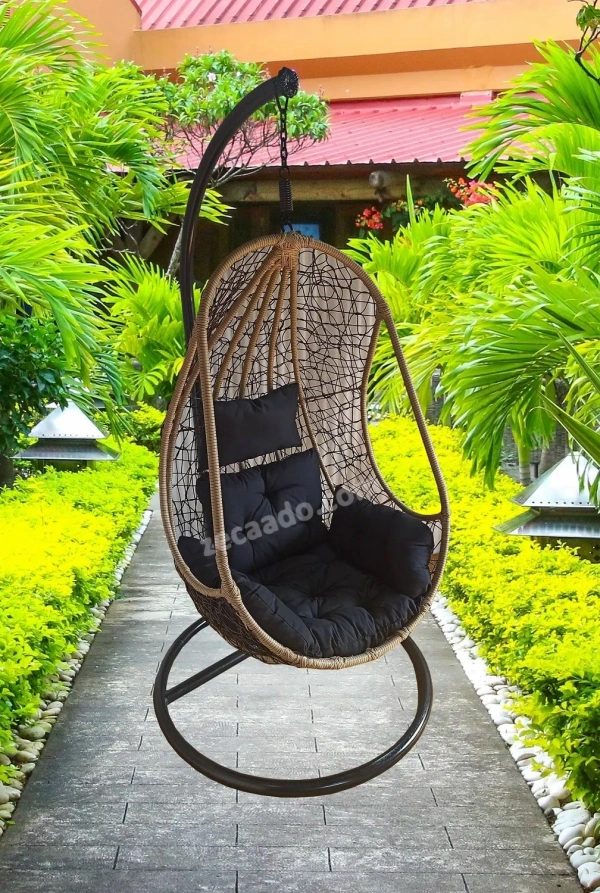 Zecado Nike Garden & outdoor swing chair in Brown & Fawn with Black Sofa Cushion - Camel