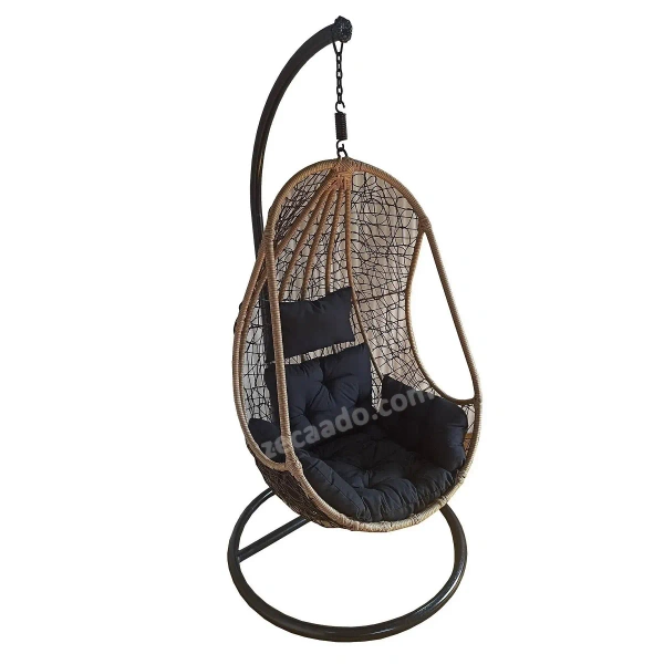 Zecado Nike Garden & outdoor swing chair in Brown & Fawn with Black Sofa Cushion - Camel