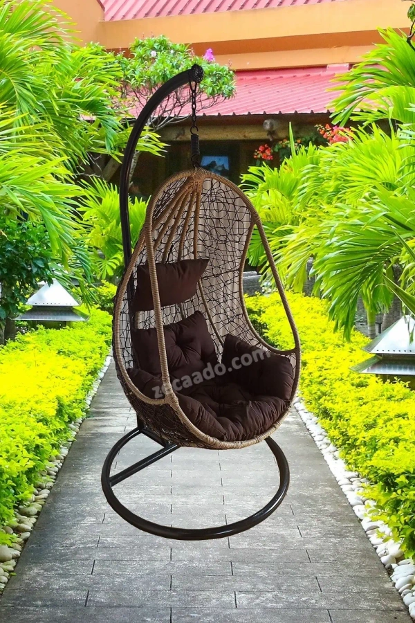 Zecado Nike Garden & outdoor swing chair in Brown & Fawn with Brown Sofa Cushion - Brown