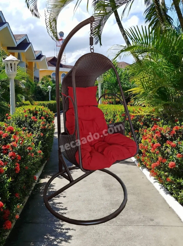 Zecado Nike Swing Chair for Garden & Outdoor in Brown with side Pocket with Red Cushion - Red