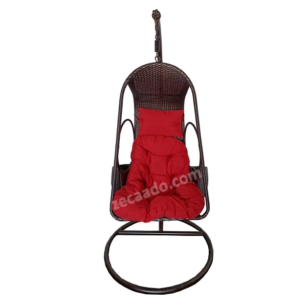 Zecado Nike Swing Chair for Garden & Outdoor in Brown with side Pocket with Red Cushion - Red