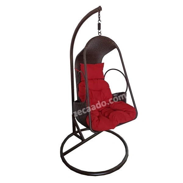 Zecado Nike Swing Chair for Garden & Outdoor in Brown with side Pocket with Red Cushion - Red