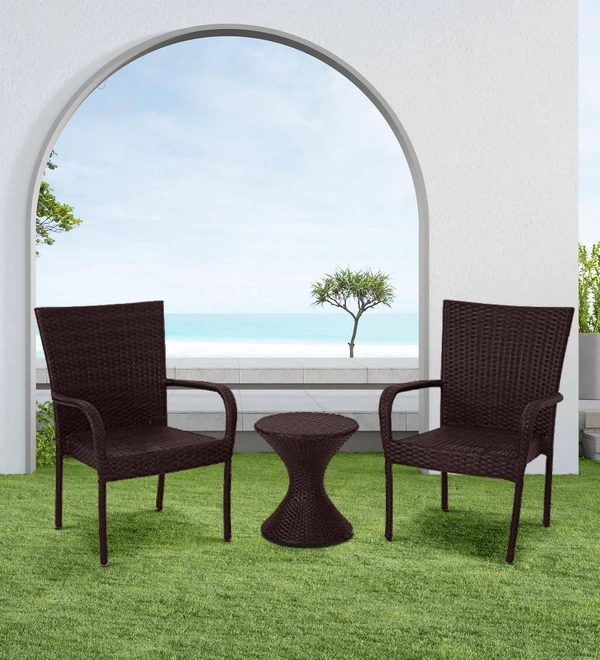 Zecado Nirvana 2 Seater Wicker Lawn Chair Set in Black Corduroy Finish - Brown