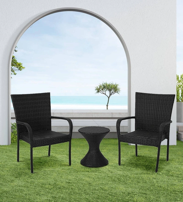 Zecado Nirvana 2 Seater Wicker Lawn Chair Set in Brown Corduroy Finish - Black