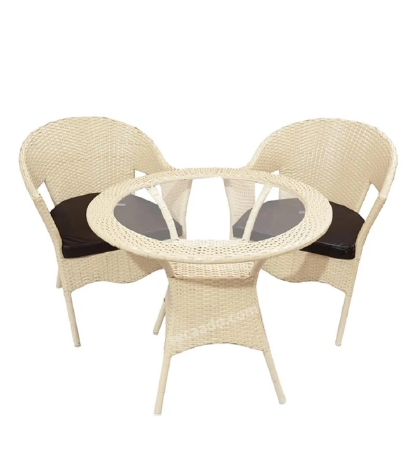 Zecado Opera 2 Seater Patio Dining Set with Brown Cushions in Off-White Corduroy Finish - Off-White, Brown